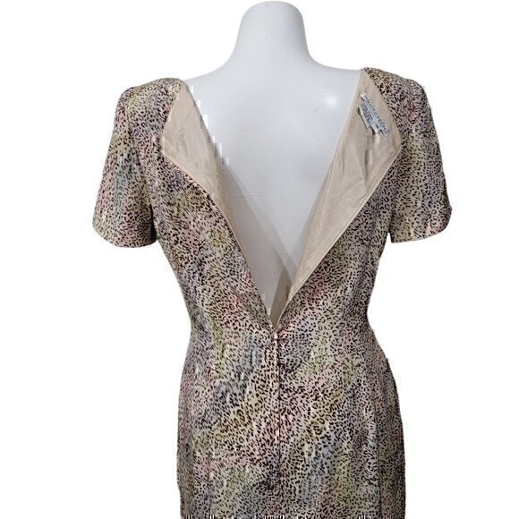Maggy London 100% Silk Neutral Rainbow Animal Print Dress 14 Short Sleeve - Picture 6 of 9